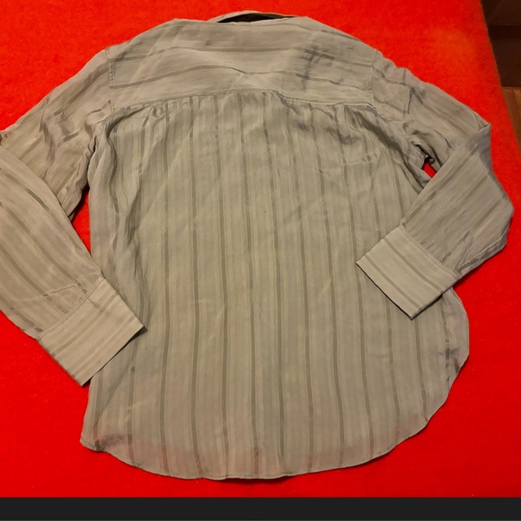 Zara light green shiny khaki striped long sleeve blouse NWT - Picture 9 of 9